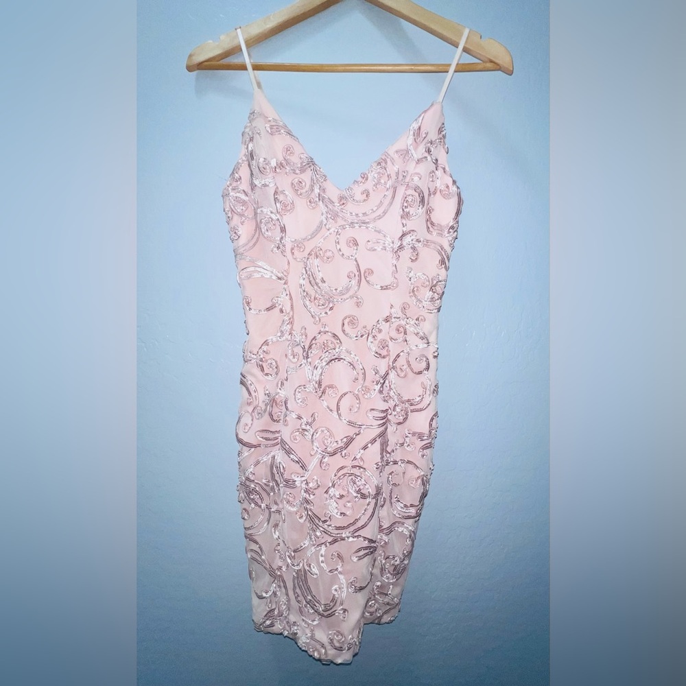 Windsor Blush Pink Sequin-Embellished V-Neck Midi Dress